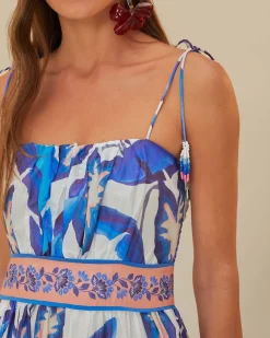Farm Rio Off-White Blue Foliage Midi Dress Best