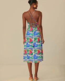 Farm Rio Off-White Carioca Posters Midi Dress Online