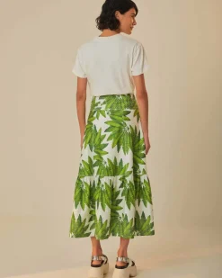 Farm Rio Off-White Palm Fan Organic Cotton Maxi Skirt Outlet