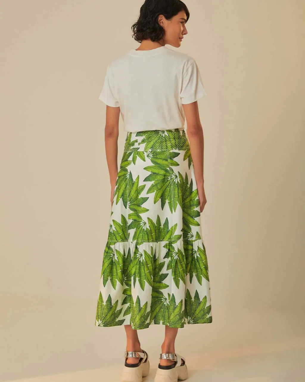 Farm Rio Off-White Palm Fan Organic Cotton Maxi Skirt Outlet