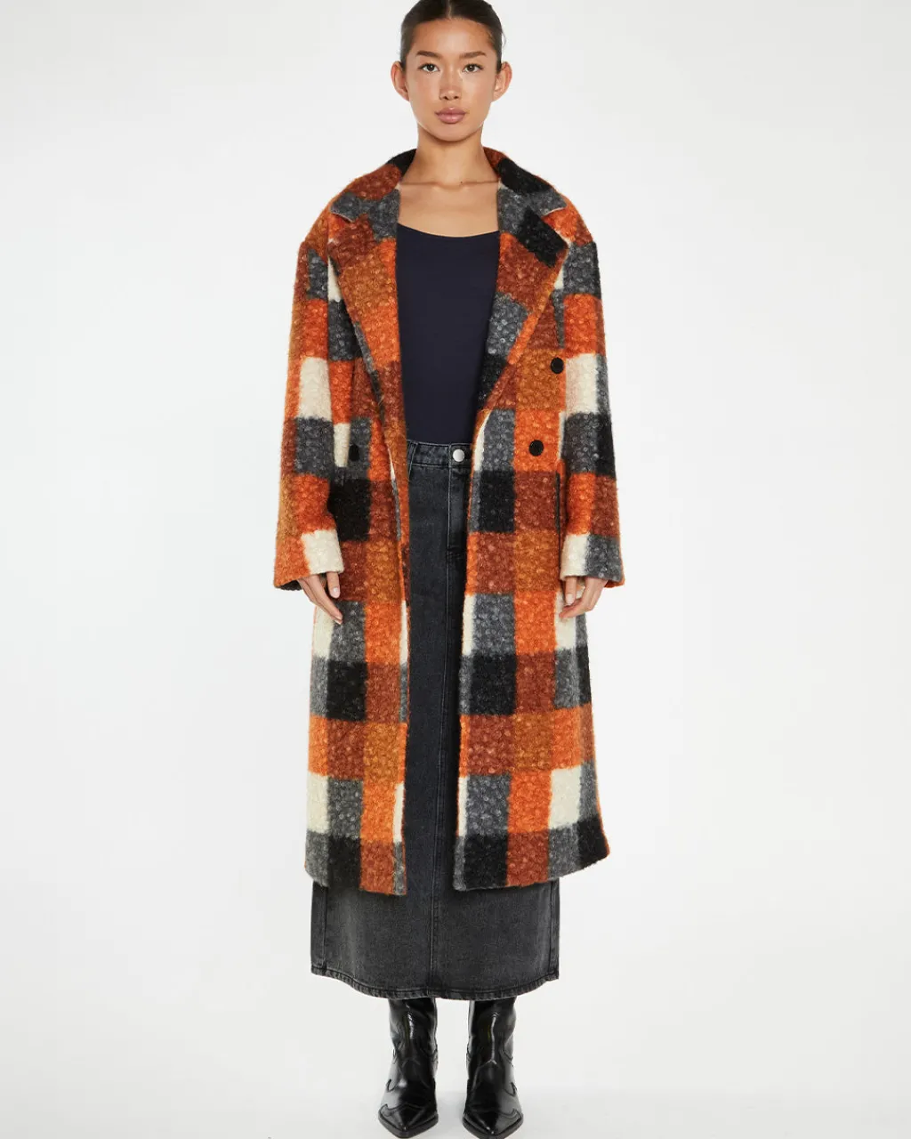 Glamorous Orange Check Oversized Coat Hot