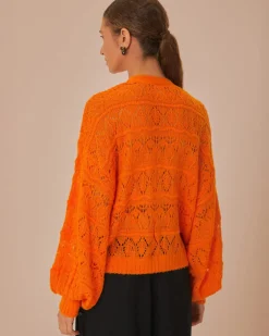 Farm Rio Orange Textured Knit Cardigan Online