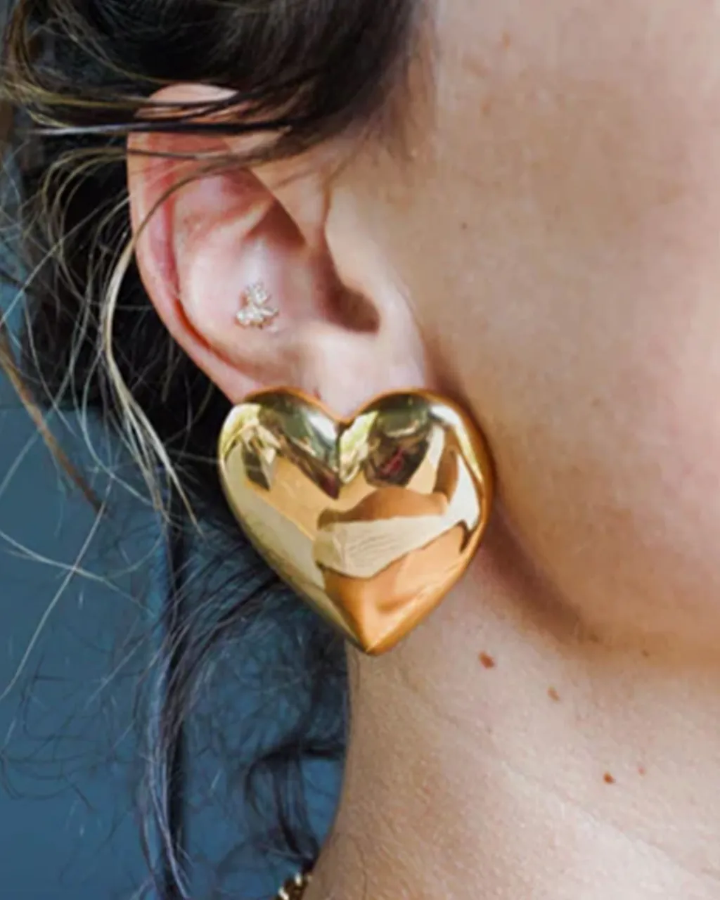 HoopLa Style Oversized Gold Puffy Heart Earrings Hot