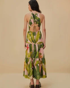 Farm Rio Pink Banana Leaves Sleeveless Maxi Dress Discount