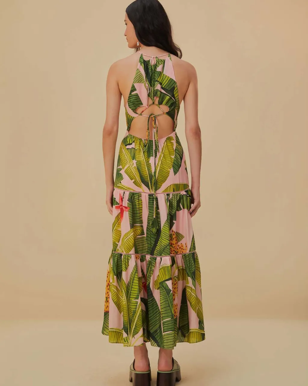 Farm Rio Pink Banana Leaves Sleeveless Maxi Dress Discount