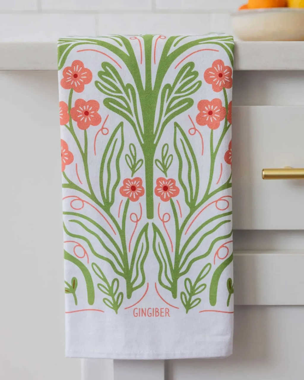 Gingiber Tea Towel Pink Poppy Hot