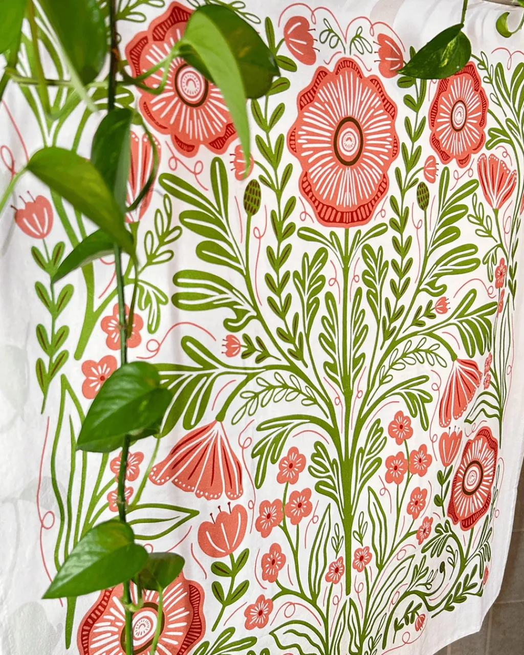 Gingiber Tea Towel Pink Poppy Hot