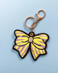 SMO Ceramics Purple + Yellow Striped Bow Bag Charm Hot