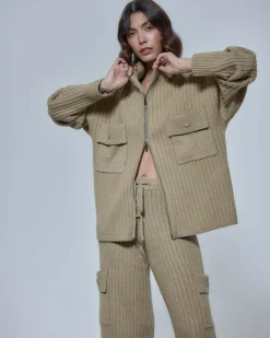 Another Girl Raven Knitted Zip Up Cardigan - Biscuit Outlet