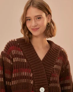 Farm Rio Red Colorful Stripe Knit Cardigan Outlet