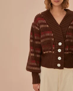 Farm Rio Red Colorful Stripe Knit Cardigan Outlet