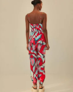 Farm Rio Red Summer Foliage Organic Cotton Jumpsuit Discount