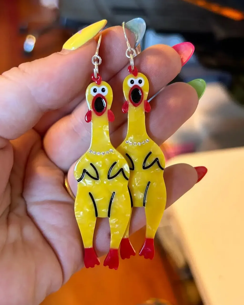 The Peach Fuzz Rubber Chicken Earrings