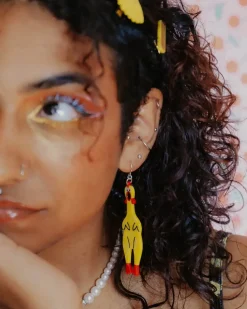 The Peach Fuzz Rubber Chicken Earrings