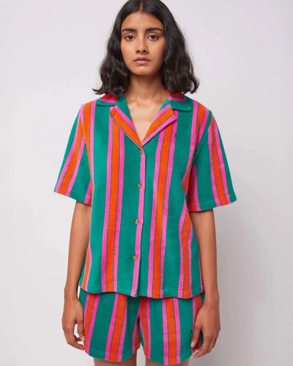 Bobo Choses Short Sleeve Striped Terry Cloth Shirt Hot