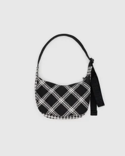 Baggu Small Nylon Crescent Bag w/ Key Leash - Mixed Plaid Clearance