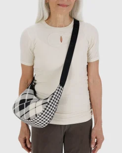 Baggu Small Nylon Crescent Bag w/ Key Leash - Mixed Plaid Clearance