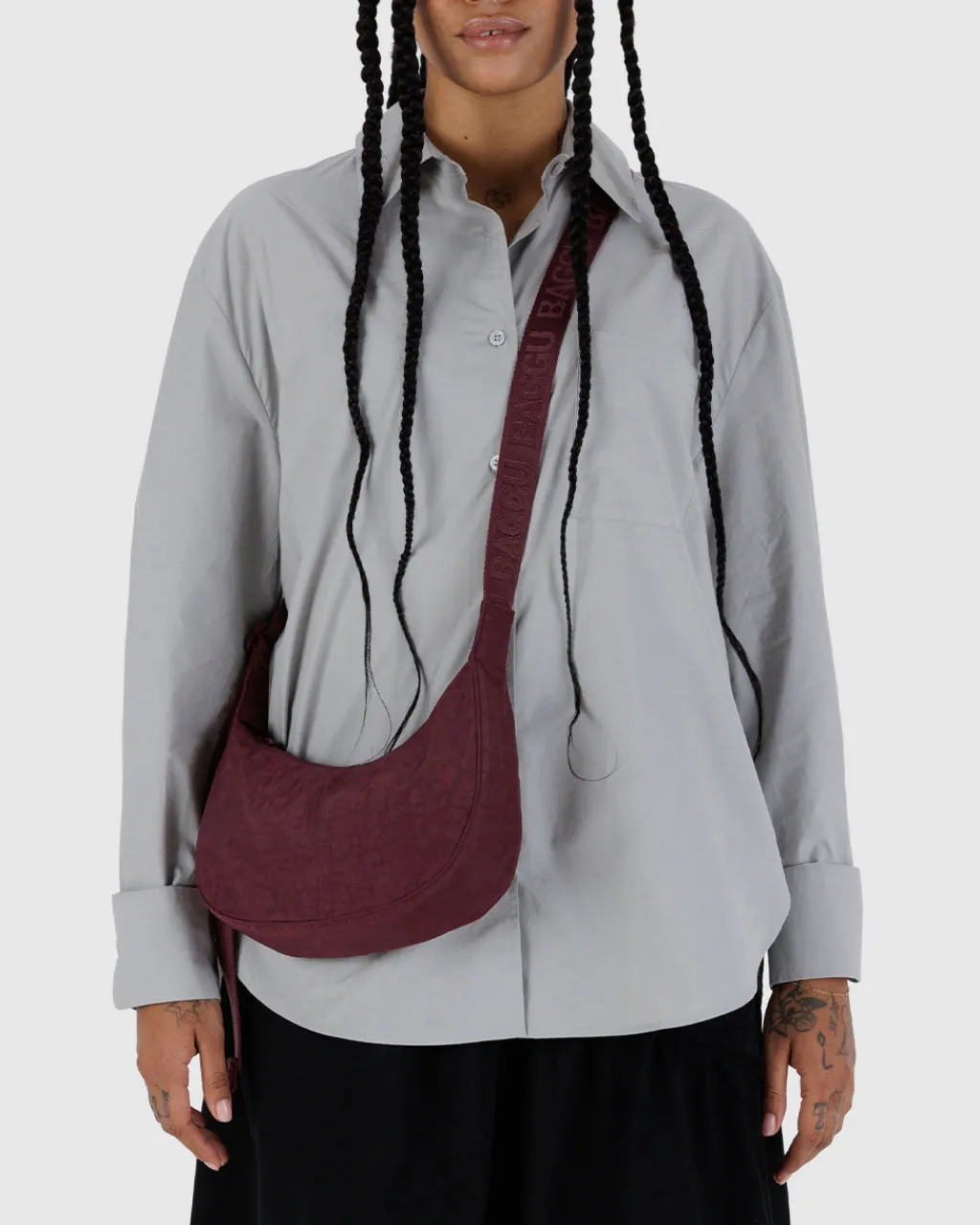 Baggu Small Nylon Crescent Bag w/ Key Leash - Mahogany