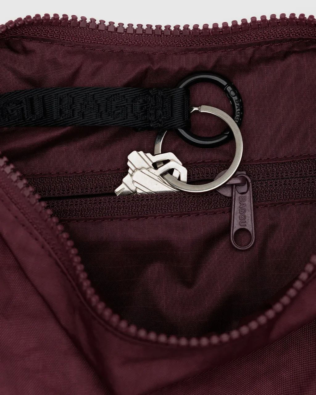 Baggu Small Nylon Crescent Bag w/ Key Leash - Mahogany