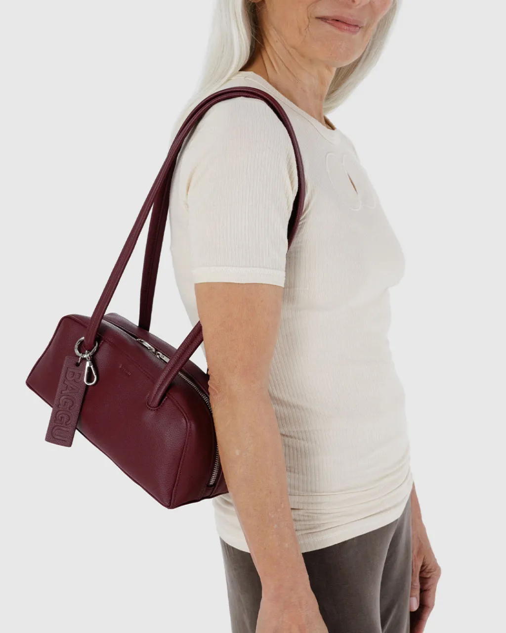 Baggu Small Recycled Leather Bowler Bag - Mahogany New