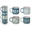 Transpac Stoneware Blue + Green Stacked Mugs - Set Of 4 Hot