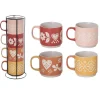 Transpac Stoneware Pink + Red Stacked Mugs - Set Of 4 New