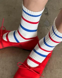 Le Bon Shoppe Striped Boyfriend Socks - Red Blue Stripe Sale
