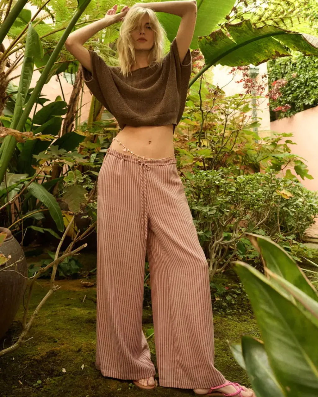 Promesa Stroll Goals Striped Wide-Leg Drawstring Pants Outlet