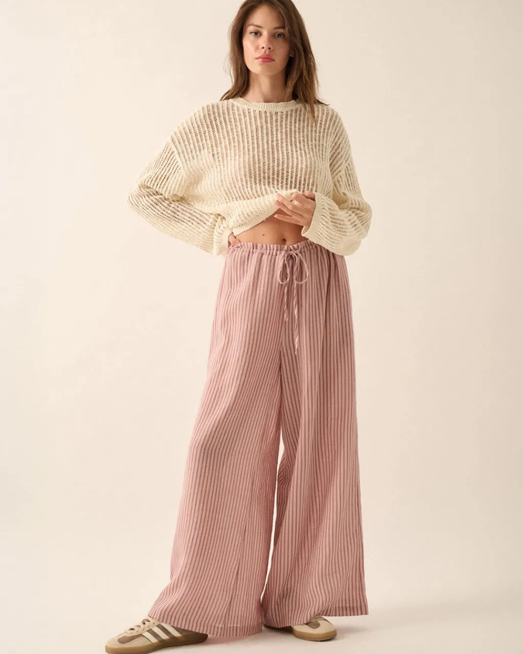 Promesa Stroll Goals Striped Wide-Leg Drawstring Pants Outlet