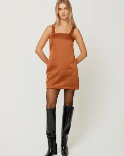 House Of Sunny The Mini Satin Shift Dress - Chocolate Best