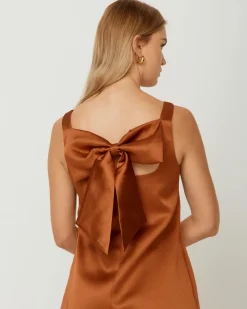 House Of Sunny The Mini Satin Shift Dress - Chocolate Best