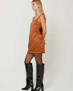 House Of Sunny The Mini Satin Shift Dress - Chocolate Best