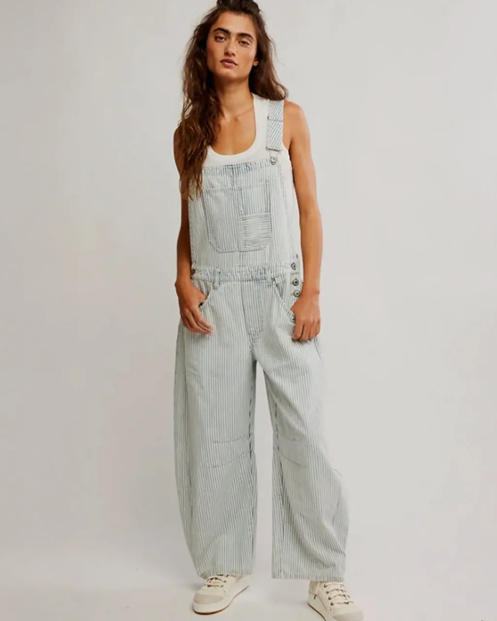Free People We The Free Good Luck Stripe Overalls - Indigo Railroad Outlet