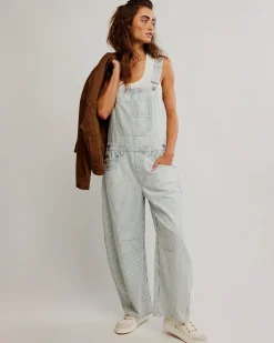 Free People We The Free Good Luck Stripe Overalls - Indigo Railroad Outlet