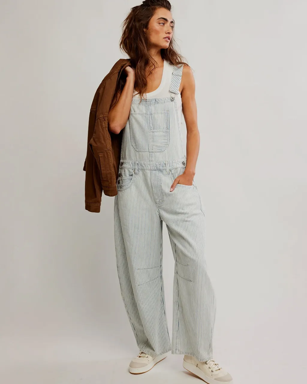 Free People We The Free Good Luck Stripe Overalls - Indigo Railroad Outlet