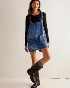 Free People We The Free Overall Smock Mini Dress - Sapphire Wash Sale