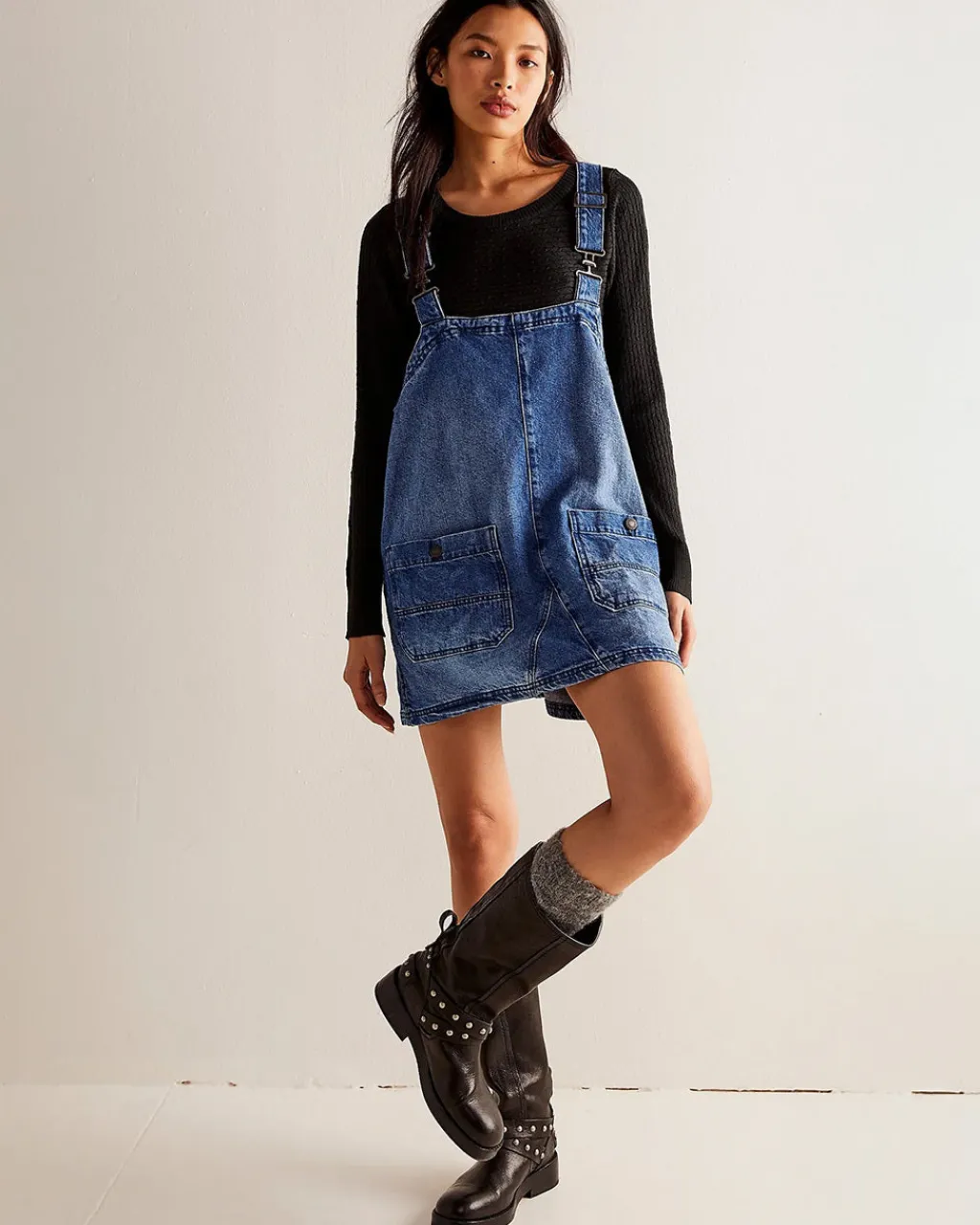 Free People We The Free Overall Smock Mini Dress - Sapphire Wash Sale