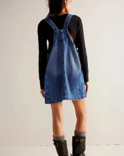 Free People We The Free Overall Smock Mini Dress - Sapphire Wash Sale