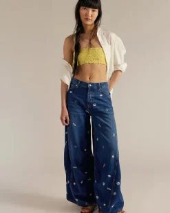 Free People We The Free Westward Embroidered Jeans - Under The Sea Clearance