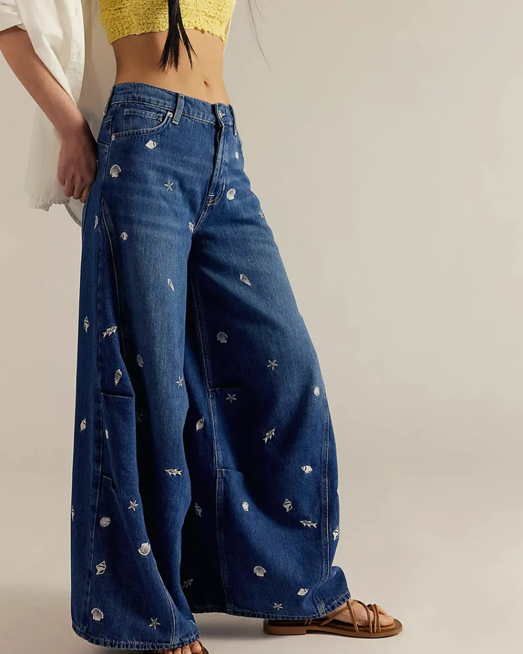 Free People We The Free Westward Embroidered Jeans - Under The Sea Clearance