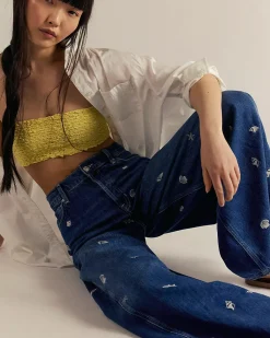 Free People We The Free Westward Embroidered Jeans - Under The Sea Clearance