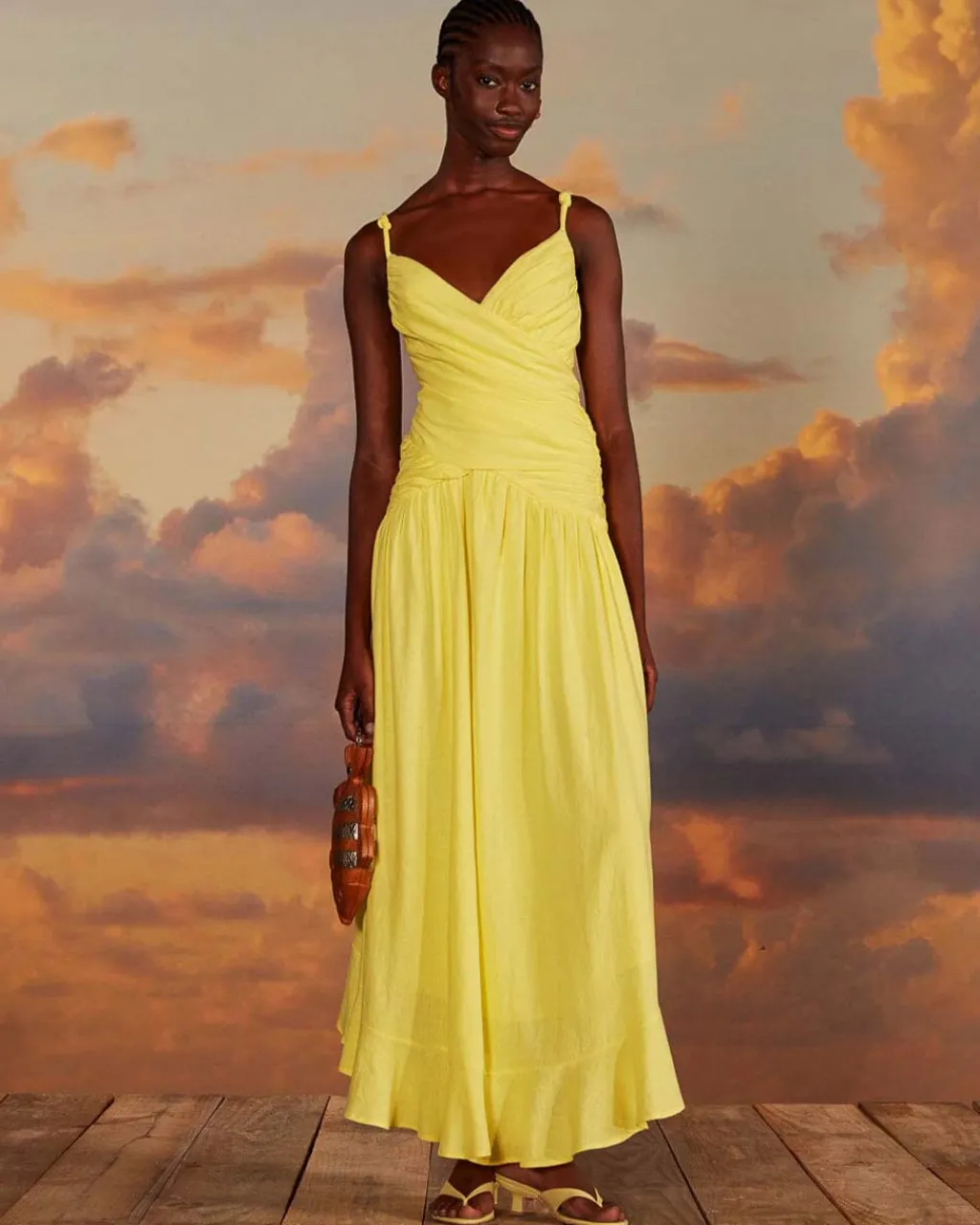Farm Rio Yellow Cross Over Maxi Dress Discount