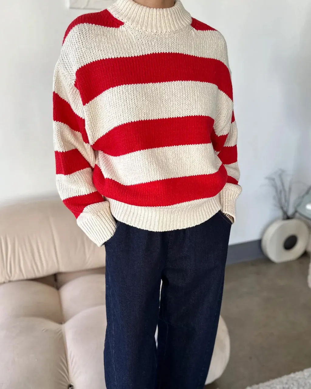 Le Bon Shoppe Zoe Sweater - Red Stripe Outlet